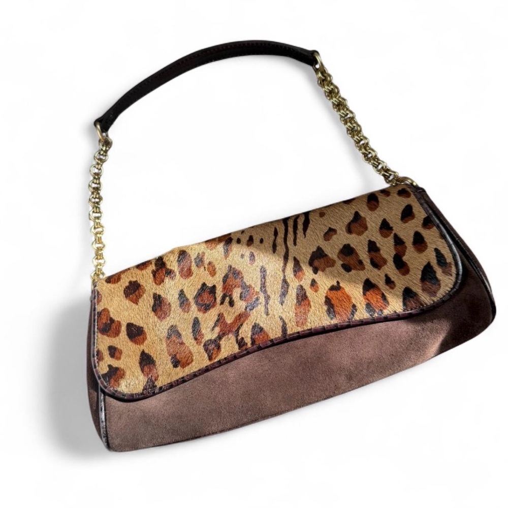 Ann Taylor Leopard Print Shoulder Bag with Gold Chain